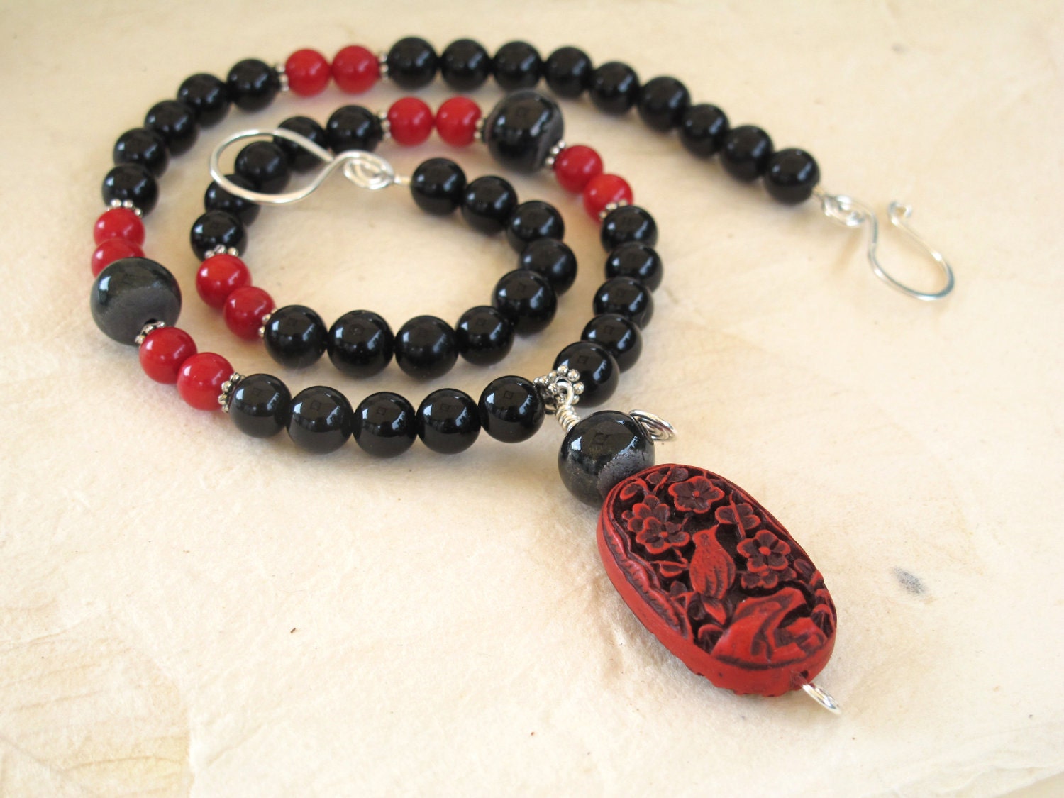 Cinnabar and Black Jasper Necklace