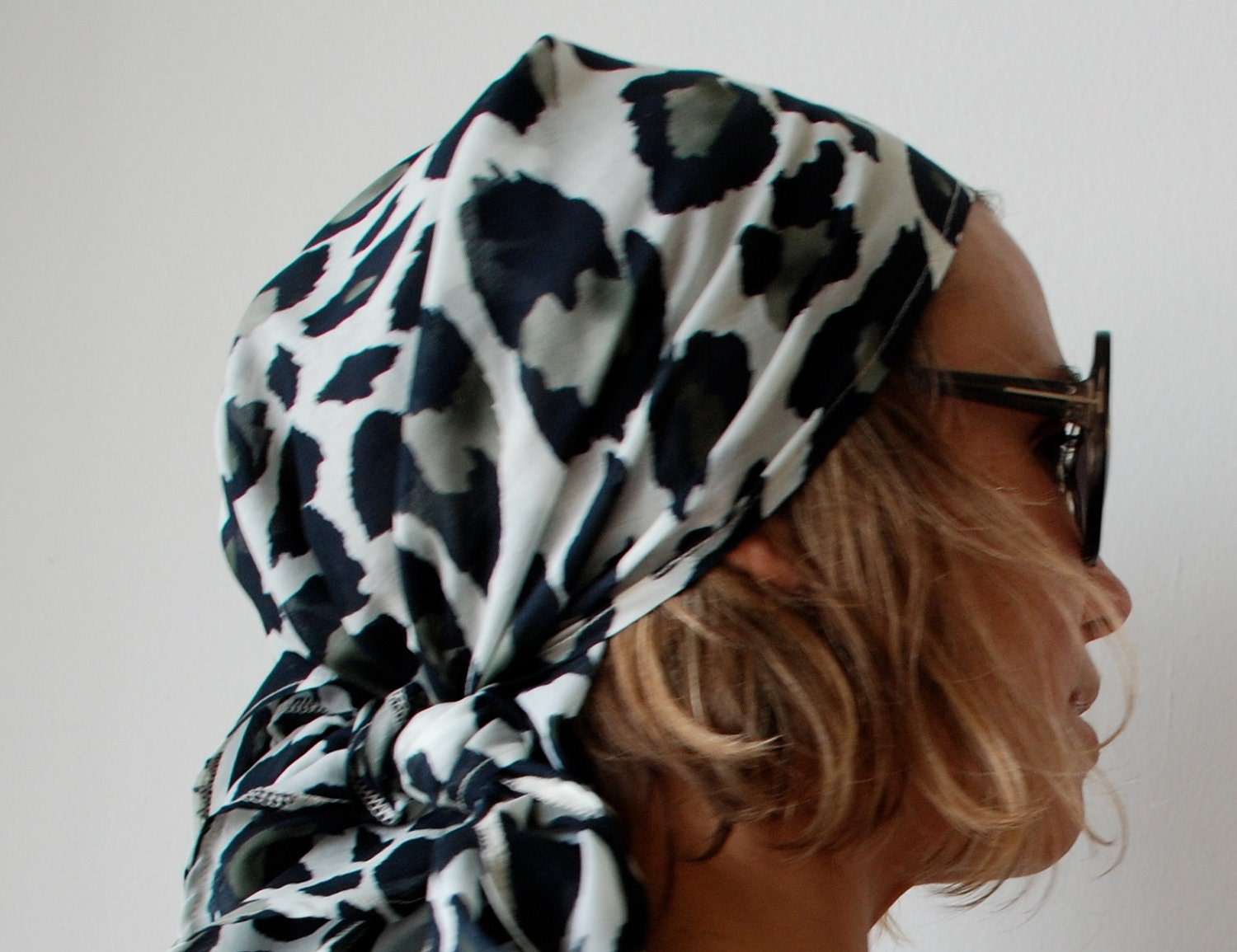 Animal print cotton voile head scarf with long ties. Summer essential and fabulous accessory. One size.