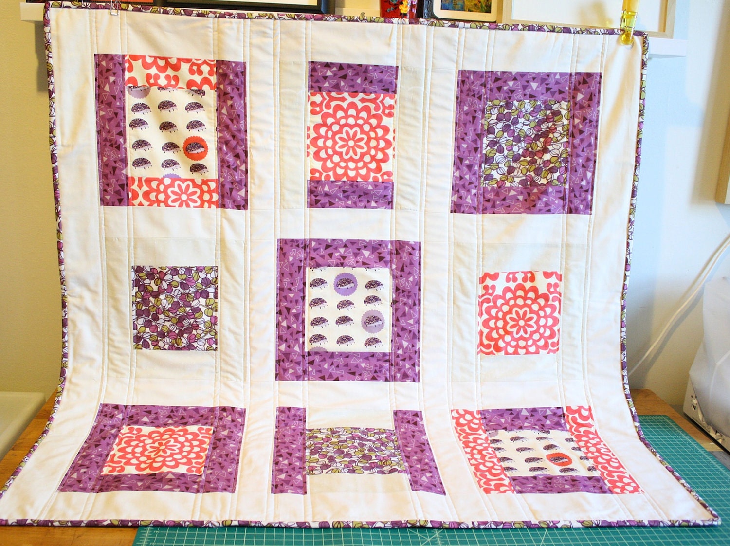Purple Pink Red Baby Quilt Modern