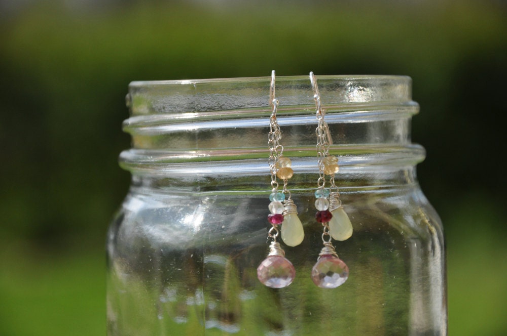 Rose Quartz & Lemon Chalcedony Earrings - Silver