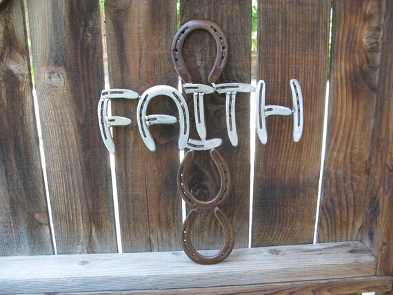 Faith Recycled Horseshoe SIgn- Rusted Clear Coat Finish