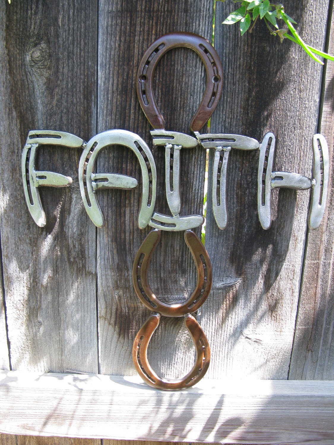 Faith Recycled Horseshoe SIgn- Rusted Clear Coat Finish