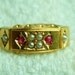 15 K Gold Victorian Era Wedding Band Featuring Genuine Ruby and Seed Pears, Antique not reproduction