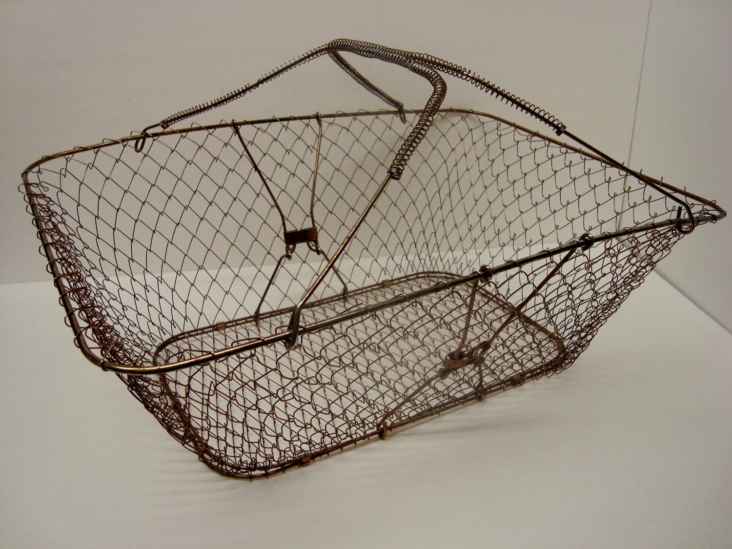 Vintage Mesh Collapsible Basket Rustic Metal Basket Farmers Market Basket Industrial style Basket