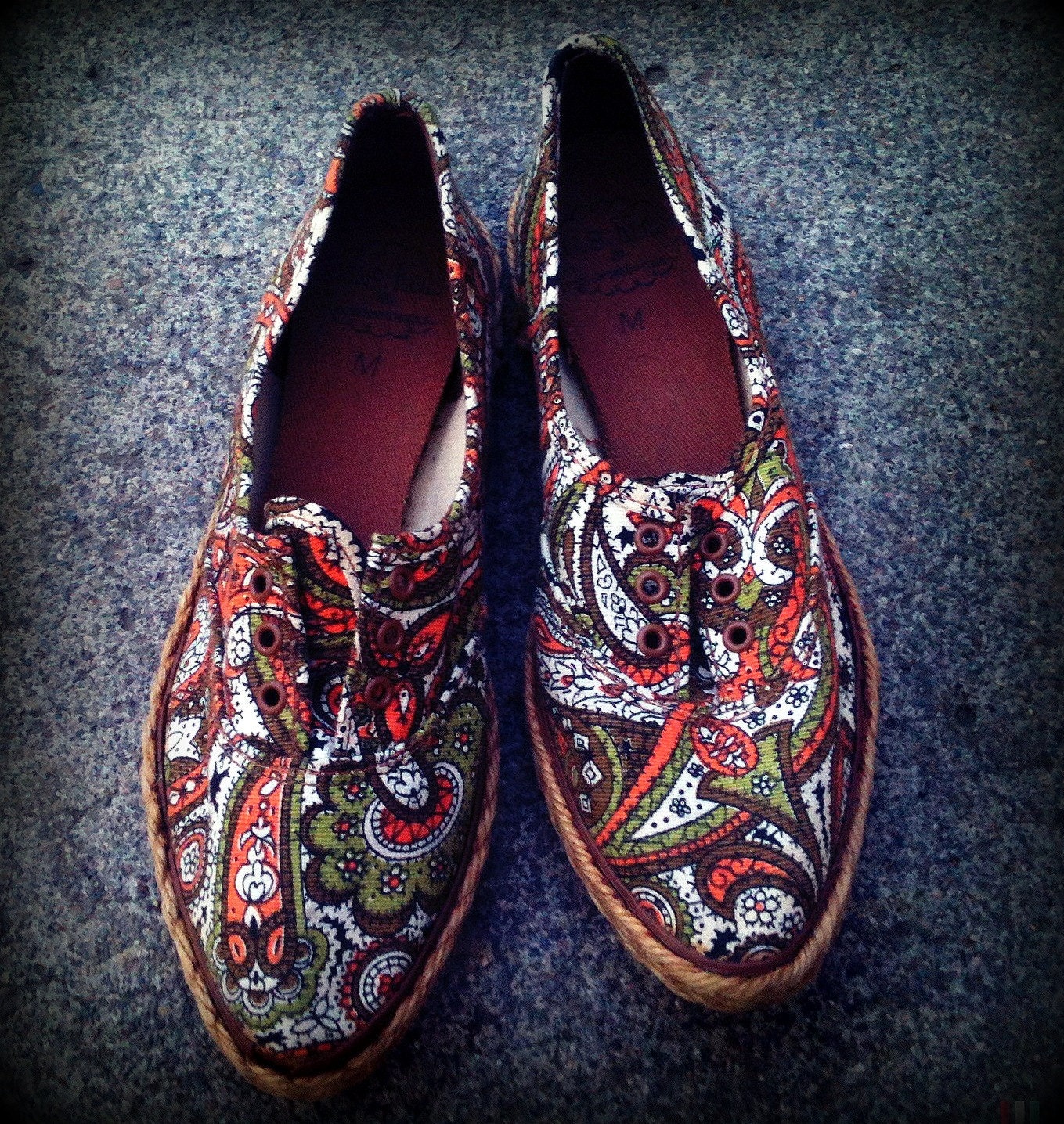 SALE 20% off Vintage 1950's Paisley Pointy Toe Canvas and Jute Keds Unworn