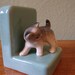 Cute retro 1950s kitten bookend, mint green, ceramic, possibly Japanese