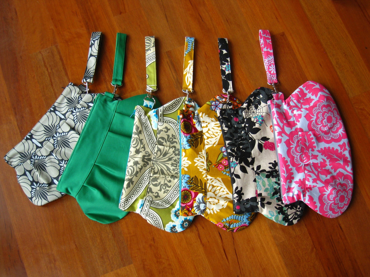 Green Black Yellow Pink Gray Spring Summer Wristlet Clutch Purse 3 -6 Pockets Key Fob -Made to Order