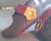 Super Cute Chocolate & Burgundy Leather Baby Shoes With Flower Snaps