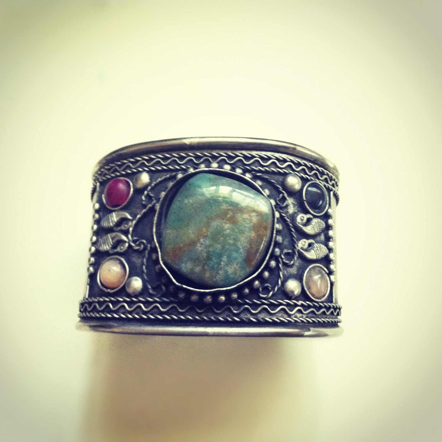 Vintage antique cuff bracelet with stones