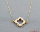 White Howlite Quatrefoil Clover Necklace, 14K Gold Fill Chain, Modern, Feminine, Eye Catching, Everyday Wear Necklace