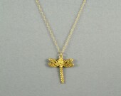 Dragonfly Necklace, 24K Gold Vermeil, 14K Gold Filled Chain, Modern, Simple, Cute, Everyday Wear Jewelry