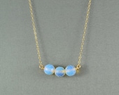 Beautiful Moonstone Opal Beaded Necklace, Wired Beads, 14K Gold Filled Chain, Wonderful Jewelry