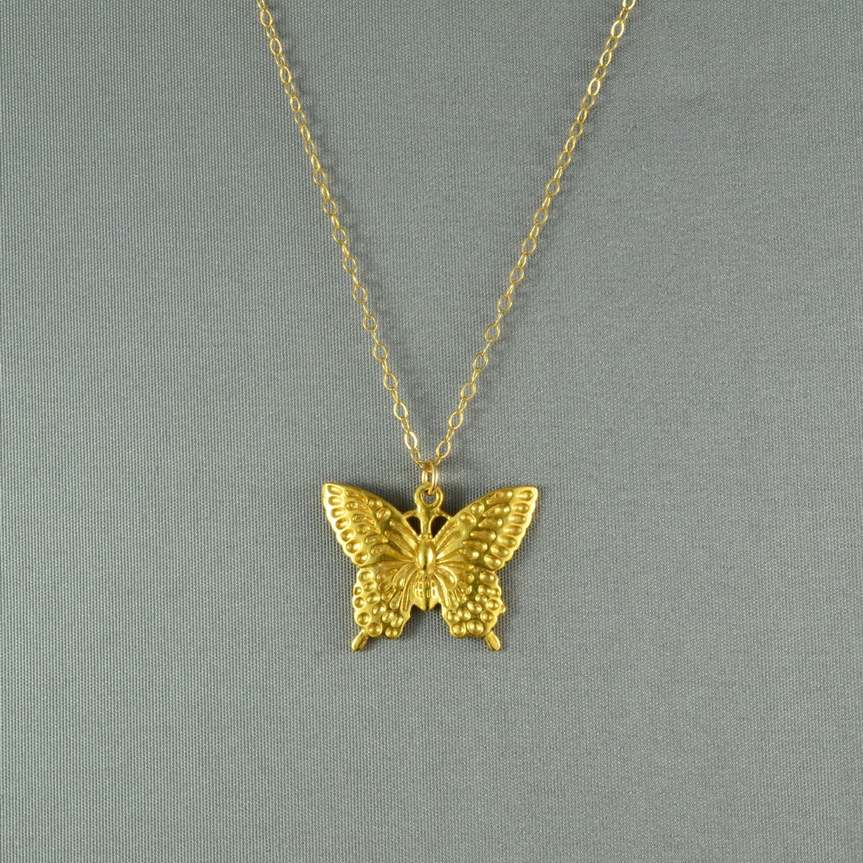 Butterfly Necklace, 24K Gold Vermeil, 14K Gold Filled Chain, Modern, Simple, Cute, Everyday Wear Jewelry