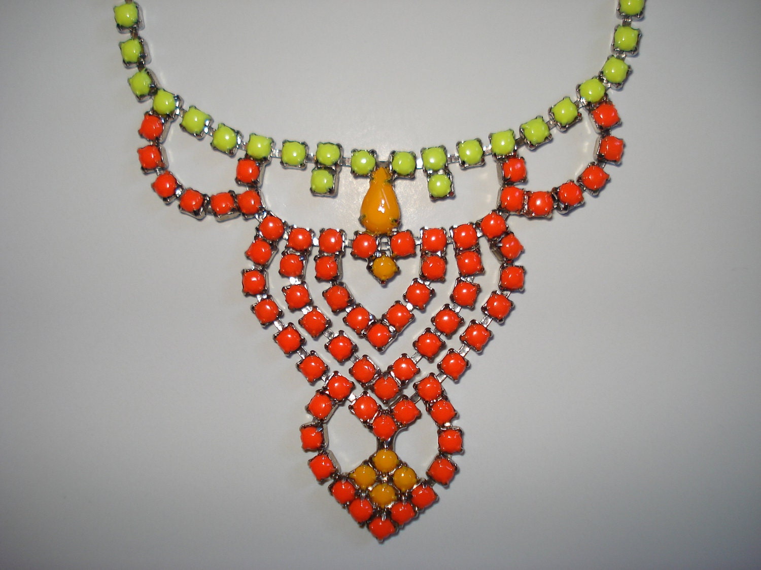 Designer Inspired Neon Hand Painted Vintage Rhinestone Necklace, 14 1/4 Inches (Extender Available)
