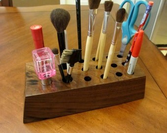 Repurposed Black Walnut Pen Holder. Pencil Holder. Wooden Desk Organizer. Tool Caddy. Makeup Brush Organizer. Art Brush Organizer