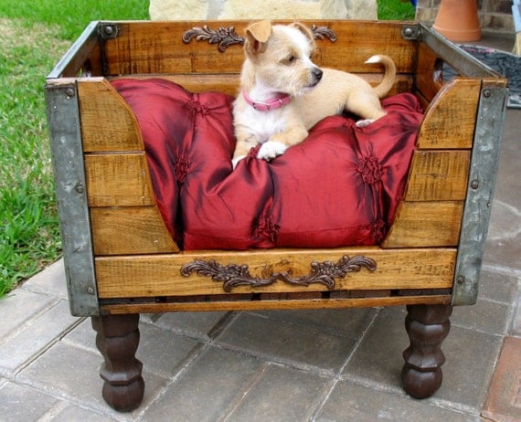 LAST ONE........Dog Bed Cat Bed Pet Bed Wooden 1958 Milk Crate Recycled Upcycled Antique
