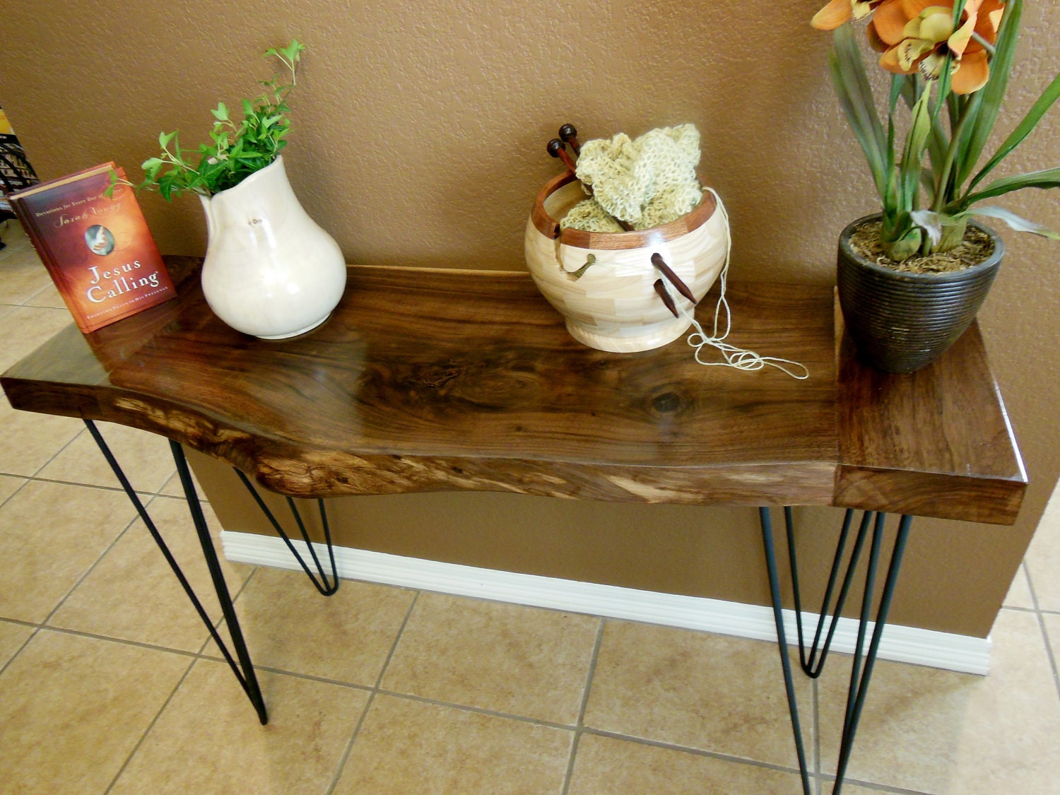 Wooden Table Wood Table Occasional Table Rustic Side Table Hall Table Foyer Table Entryway Table Natural Edge Black Walnut