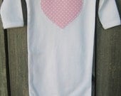 Newborn Girl Gown with Hand Appliqued Heart