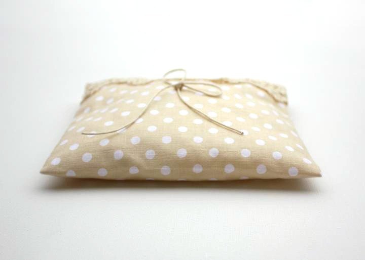 Rustic Wedding Ring Bearer Pillow , Beige, cream, ivory , polka dot , lace whimsical wedding , europeanstreetteam