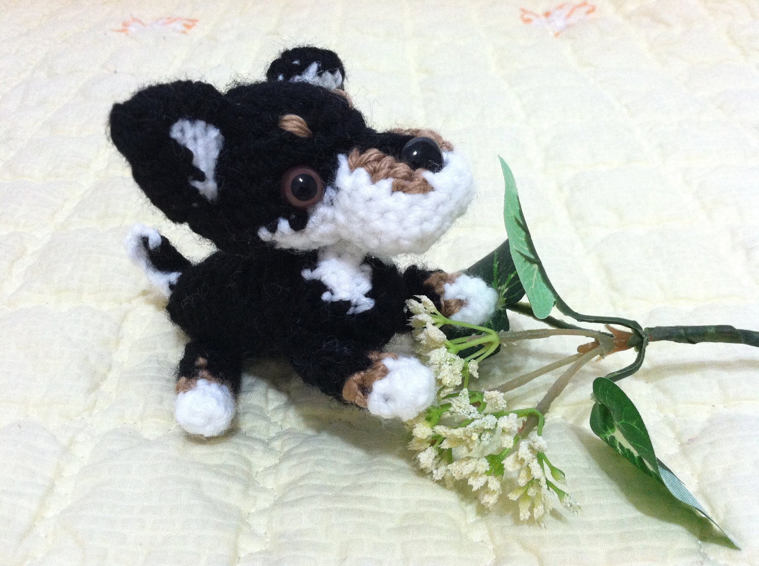 Crocheted black shiba