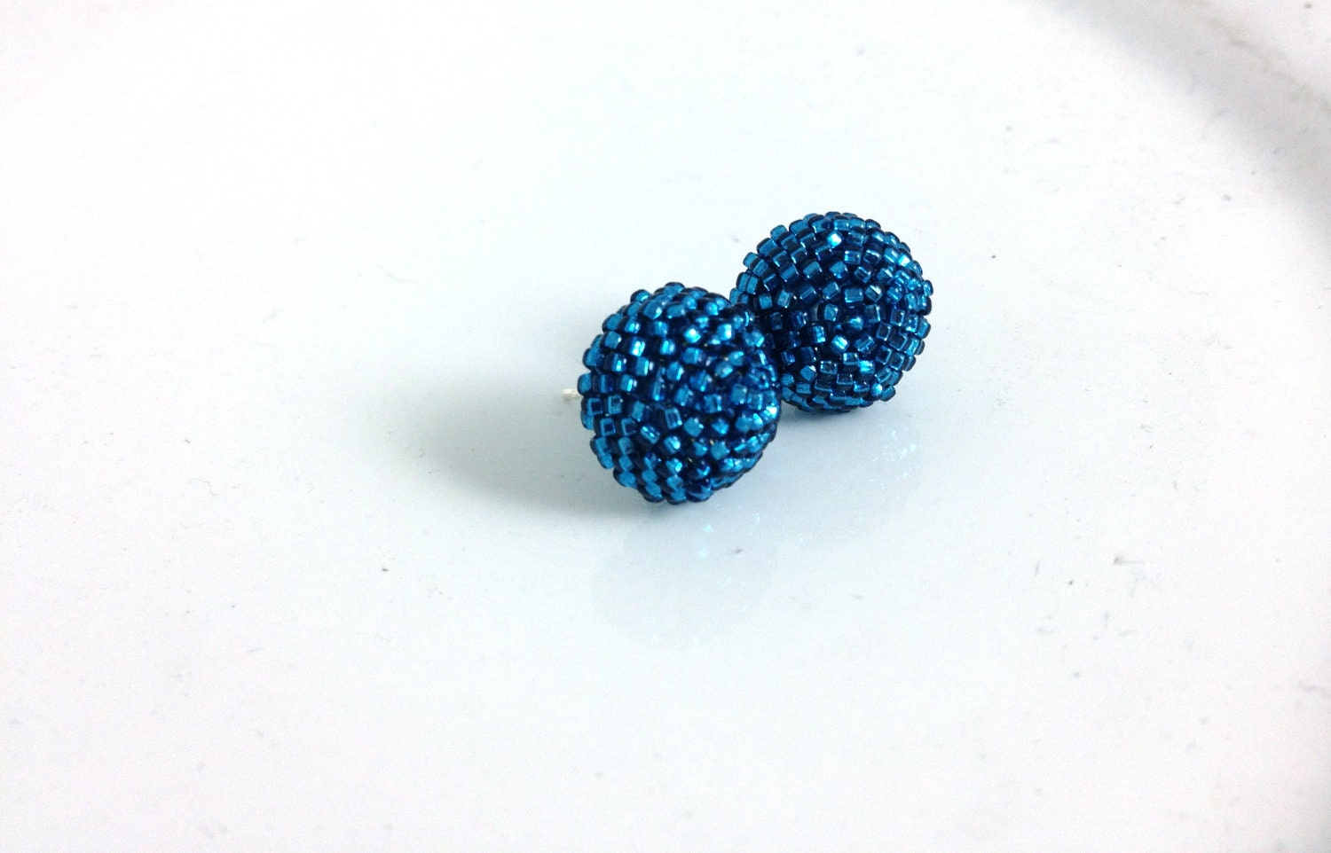 Metallic Blue Beaded Stud Earrings
