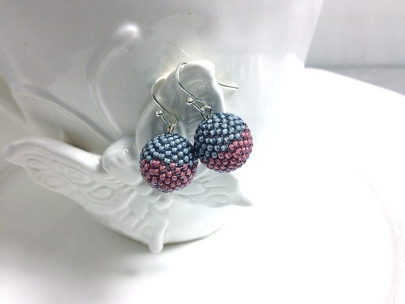 Two Tone Grey & Rose Pink Earrings