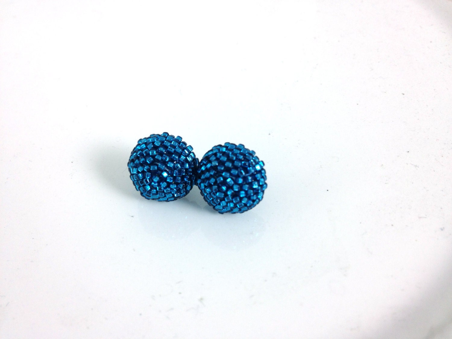Metallic Blue Beaded Stud Earrings