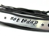 Game of Thrones Inspired Wrap Bracelet - Not Today - Hand Stamped ID Tag, Brown Faux Leather Cord