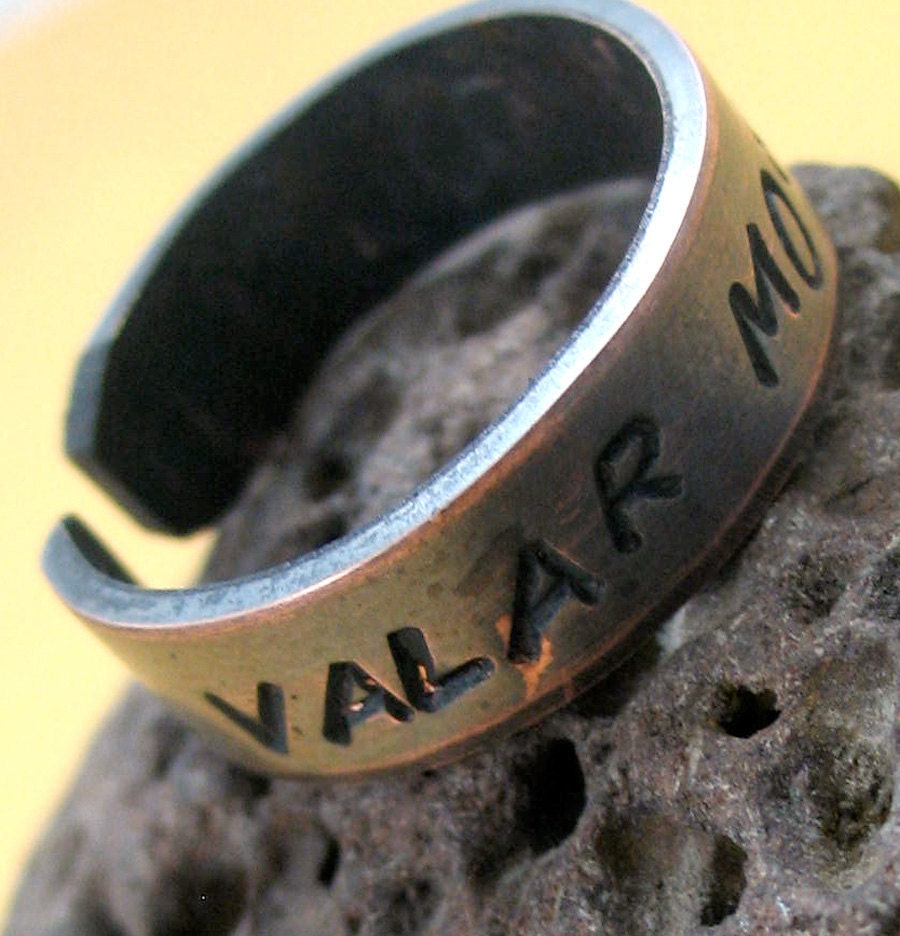 Valar Morghulis - hand stamped antiqued copper ring, Game of Thrones Inspired, oxidized, adjustable
