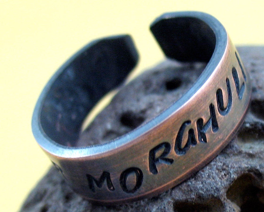 Valar Morghulis - hand stamped antiqued copper ring, Game of Thrones Inspired, oxidized, adjustable