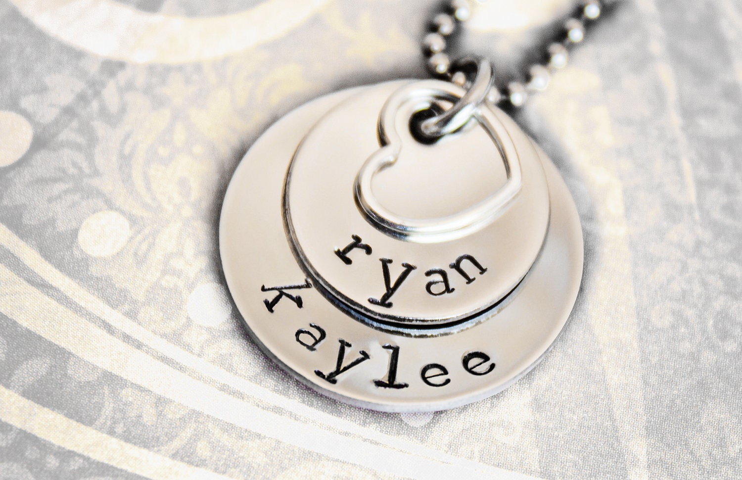 Hand Stamped Necklace - Mommy Jewelry - Two Layer Stainless Steel Pendant - Sterling Silver Heart - Personalized Mother's Day Gift
