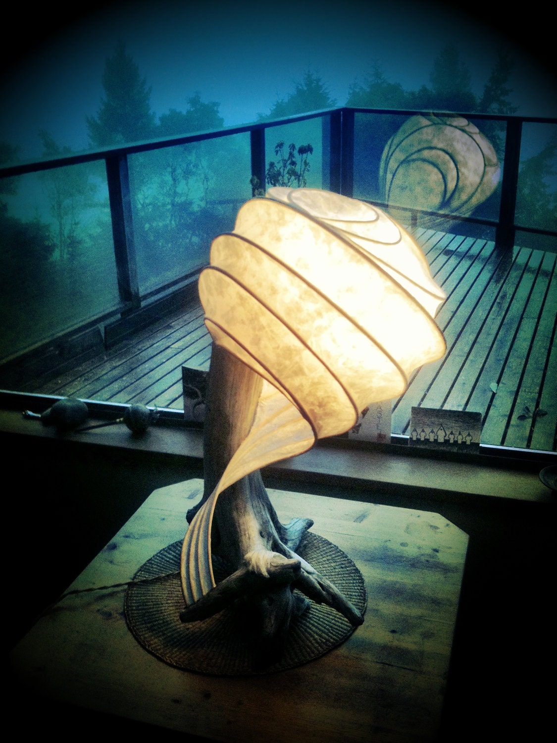 Custom Lamp: Elegant and Rustic Lightsculpture (lamp) with Driftwood base