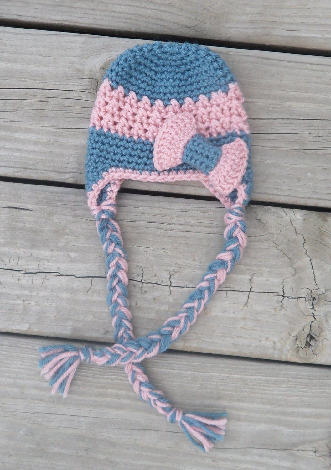 Handmade Newborn Earflap Crochet Hat/ Photo Prop with Two Interchangeable Barrette Embellishments- Ready to Ship