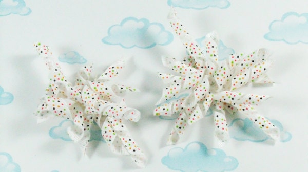 Set Korker Hair Bow Polka dot curly pom pom  hair bows