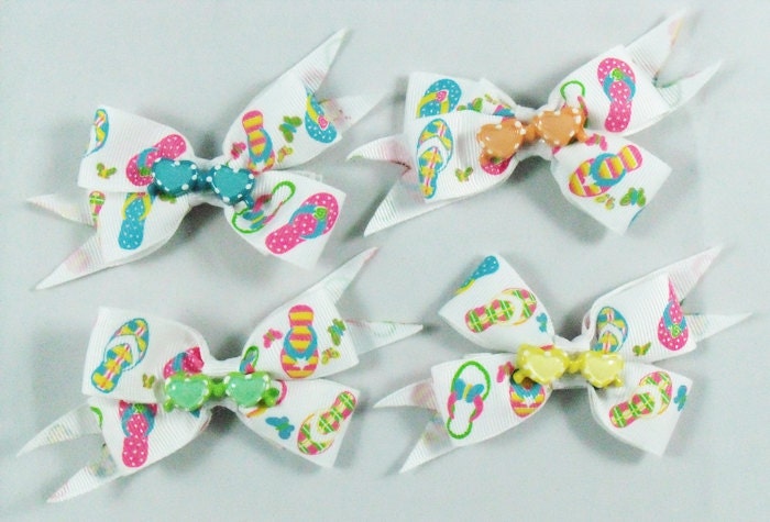 Hair bow pick your color 3 in. sunglass & sandal twin tailed bow