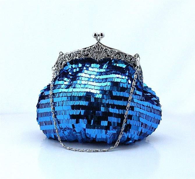 Spring Special -- Blue Sparkle Beaded Wedding Purse Evening Clutch