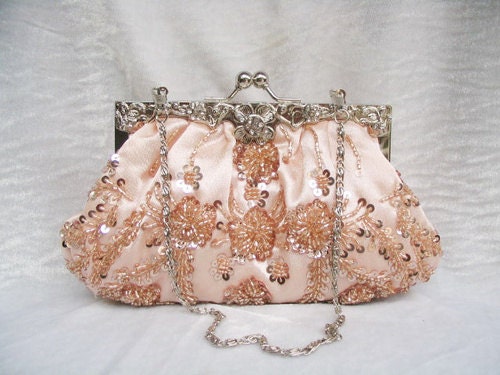 NEW -- Champagne Sparkle Beaded Wedding Purse Evening Clutch