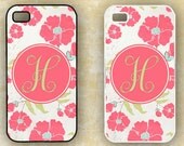 Floral personalized Iphone 5 case, Iphone 4 case - pink poppies iPhone 4s case, monogrammed iPhone 4 cover, plastic or silicone (9654)