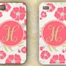 Floral personalized Iphone 5 case, Iphone 4 case - pink poppies iPhone 4s case, monogrammed iPhone 4 cover, plastic or silicone (9654)