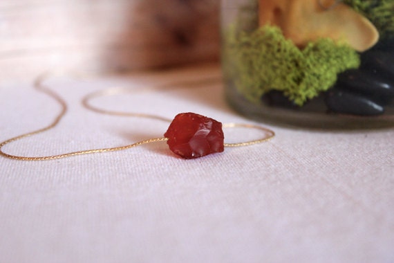 raw carnelian gemstone gold tone necklace