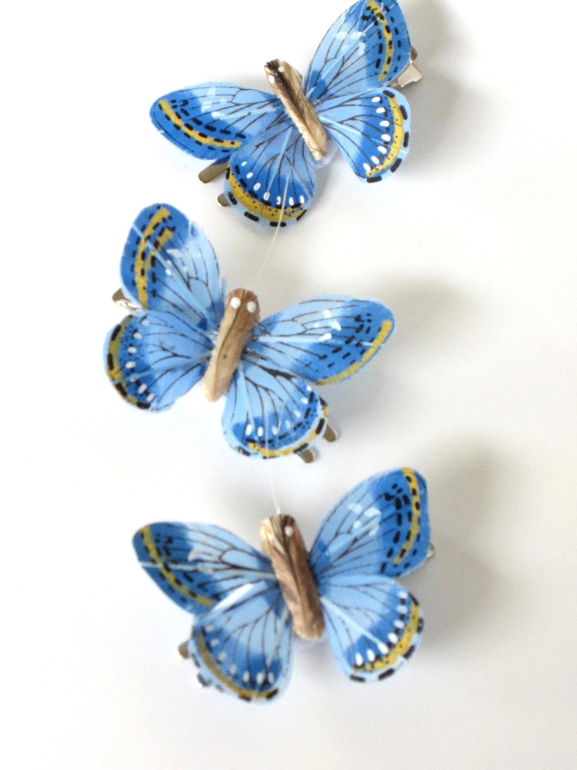 Set of Three Blue Butterfly Prom,Wedding or Summer Hair Clip