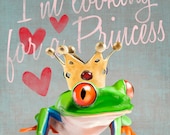 I am looking for a Princess - A romantic Frog Prince with a crown on grey background (poster 8x10) Illustration fine art giclée prints