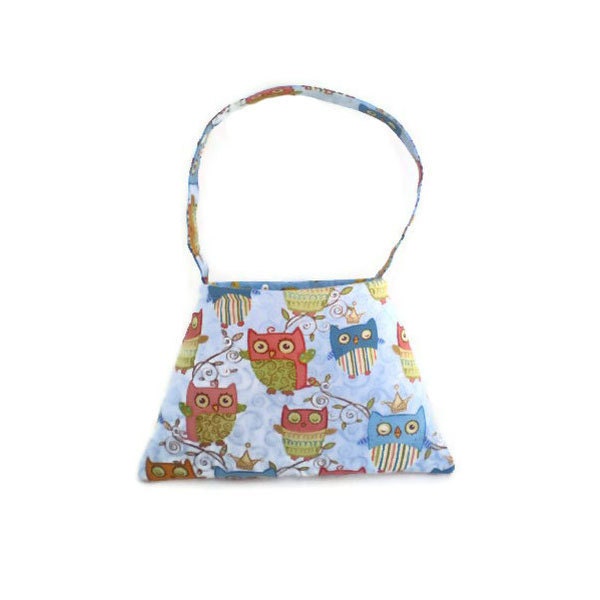 Owl Tote Bag Purse Child's Bag Teen Purse Pink Blue Green Owls on Blue OOAK Style 1