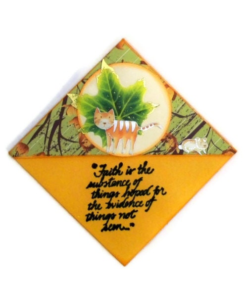 Corner Bookmark, Gifts for Cat Lovers, Hand Stamped Bible School Gifts, Hand Inked - Handmade Autumn Leaves / Trees / Branches