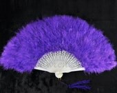 Elegant Dark purple  Marabou feather hand fan costume fun act Burlesque decor dancing
