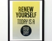 Renew yourself - Inspirational quote poster wall decor - Retro-style typography print A3
