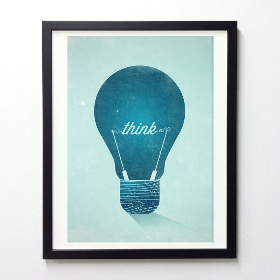 Think Graphic Wall decor poster - Vintage Light Bulb typographic art print A3