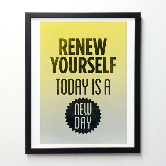 Renew yourself - Inspirational quote poster wall decor - Retro-style typography print A3
