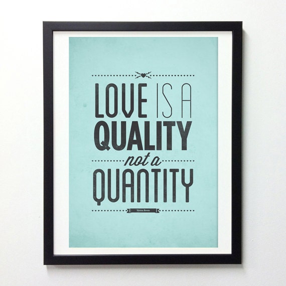 Love quote typography poster - Vintage-Style typo art print - Love is a Quality A3