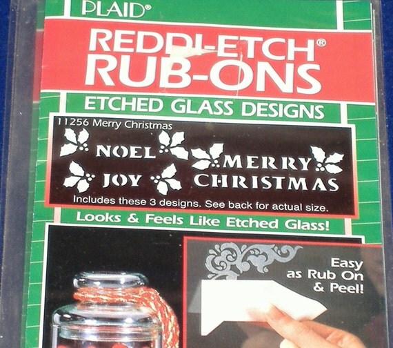 Etched Glass RubOn Transfers Merry Christmas by debbisvintage
